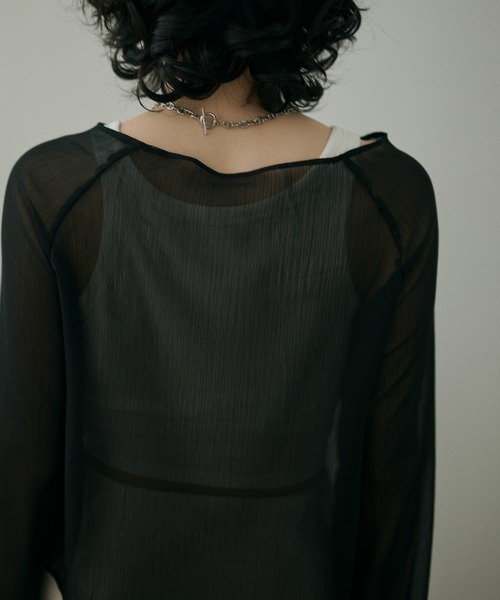 LAULEN(ローレン)の「boat neck sheer short tops /ボートネックシアーロングスリーブクロップドトップス(Tシャツ/カットソー・レディース・ピンク/ライトグリーン/ブラック・FREE)」の19枚目の写真