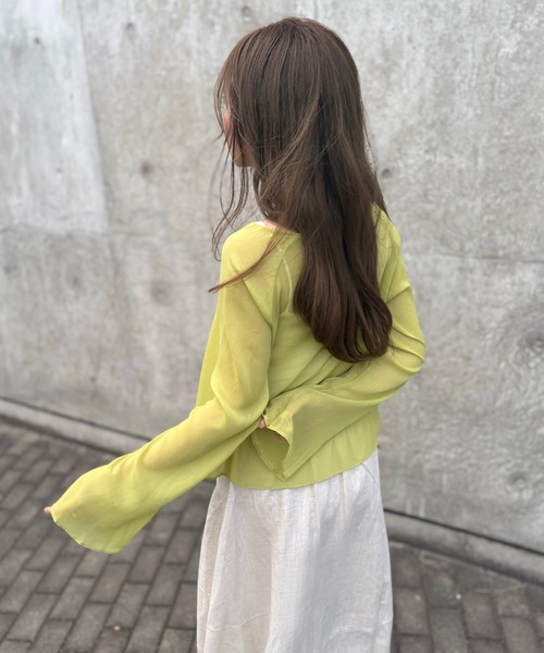 LAULEN(ローレン)の「boat neck sheer short tops /ボートネックシアーロングスリーブクロップドトップス(Tシャツ/カットソー・レディース・ピンク/ライトグリーン/ブラック・FREE)」の22枚目の写真