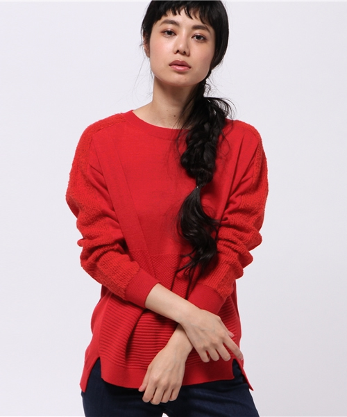 OUTLET（アウトレット）の「【CAPRICIEUX LE'MAGE】WOOLループ編PO（ニット/セーター・レディース・ネイビー/レッド・FREE）」の2枚目の写真