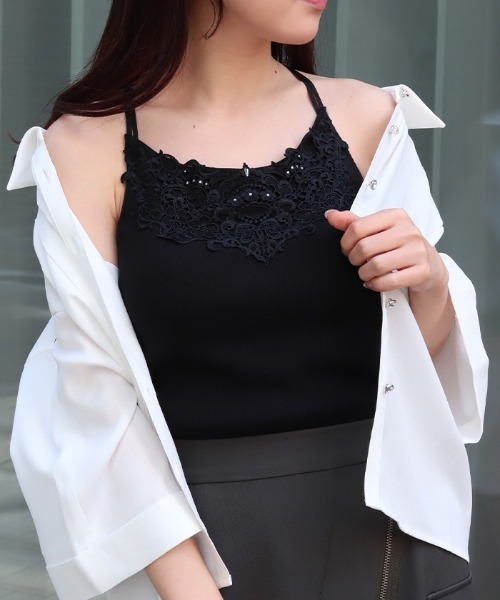 axes femme(アクシーズファム)の「カップ付きダブルキャミ(キャミソール・レディース・グレイッシュベージュ/ブラック・LARGE/MEDIUM)」の1枚目の写真