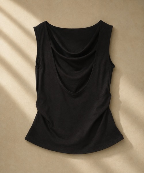 LAULEN（ローレン）の「drape layered sleeveless tops /サイドギャザードレープレイヤードノースリーブトップス（Tシャツ/カットソー・レディース・ホワイト/ダークグレー/ブラック・FREE）」の3枚目の写真