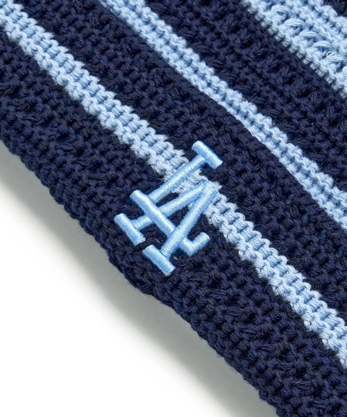 MLB(メジャーリーグベースボール)の「【日本未発売/WEB限定】MLB KOREA(エムエルビーコリア)/ストライプ サマー 猫耳 ねこ耳ビーニー 耳付き クロシェ編み ロゴパッチ ワッペン ビーニー ニット帽/Summer Stripe Miyaon Beanie(ニットキャップ/ビーニー・レディース・ネイビー/ブラック・FREE)」の13枚目の写真