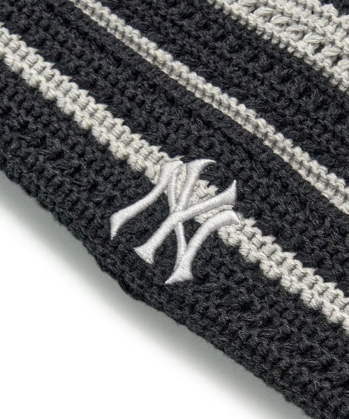 MLB(メジャーリーグベースボール)の「【日本未発売/WEB限定】MLB KOREA(エムエルビーコリア)/ストライプ サマー 猫耳 ねこ耳ビーニー 耳付き クロシェ編み ロゴパッチ ワッペン ビーニー ニット帽/Summer Stripe Miyaon Beanie(ニットキャップ/ビーニー・レディース・ネイビー/ブラック・FREE)」の8枚目の写真