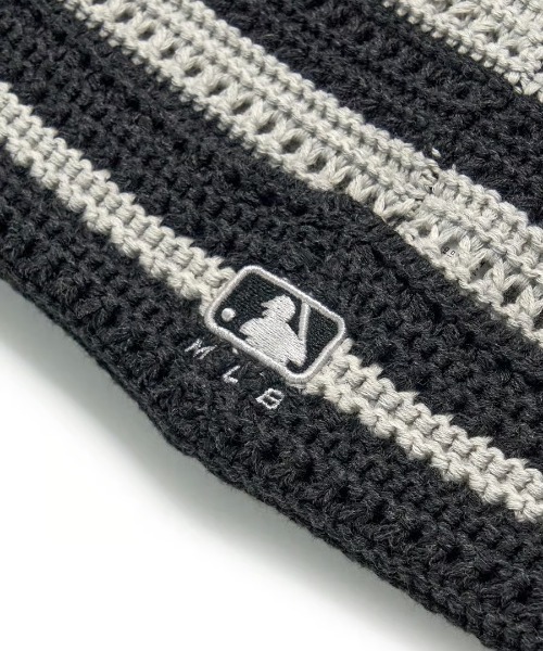 MLB(メジャーリーグベースボール)の「【日本未発売/WEB限定】MLB KOREA(エムエルビーコリア)/ストライプ サマー 猫耳 ねこ耳ビーニー 耳付き クロシェ編み ロゴパッチ ワッペン ビーニー ニット帽/Summer Stripe Miyaon Beanie(ニットキャップ/ビーニー・レディース・ネイビー/ブラック・FREE)」の7枚目の写真