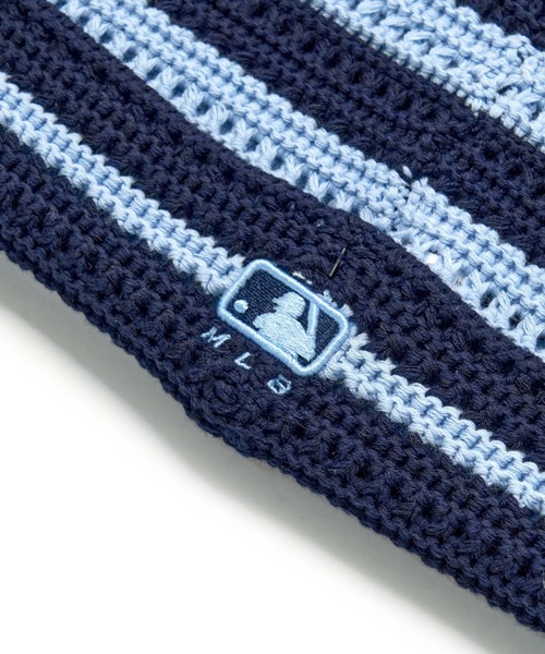 MLB(メジャーリーグベースボール)の「【日本未発売/WEB限定】MLB KOREA(エムエルビーコリア)/ストライプ サマー 猫耳 ねこ耳ビーニー 耳付き クロシェ編み ロゴパッチ ワッペン ビーニー ニット帽/Summer Stripe Miyaon Beanie(ニットキャップ/ビーニー・レディース・ネイビー/ブラック・FREE)」の12枚目の写真