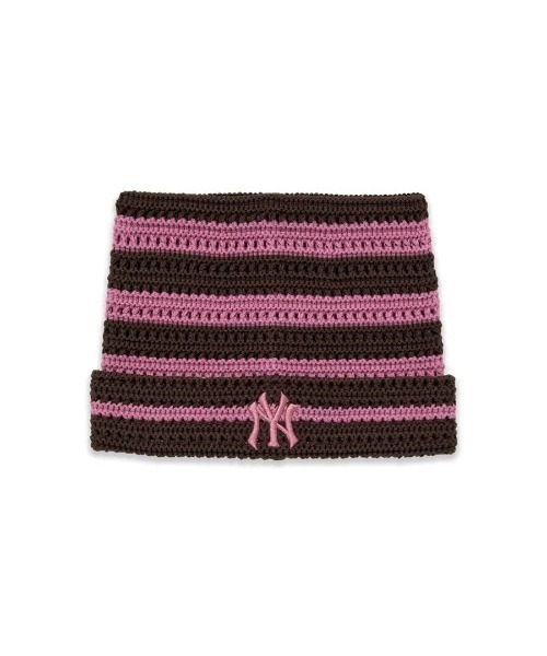 MLB(メジャーリーグベースボール)の「【日本未発売/WEB限定】MLB KOREA(エムエルビーコリア)/ストライプ サマー 猫耳 ねこ耳ビーニー 耳付き クロシェ編み ロゴパッチ ワッペン ビーニー ニット帽/Summer Stripe Miyaon Beanie(ニットキャップ/ビーニー・レディース・ネイビー/ブラック・FREE)」の5枚目の写真