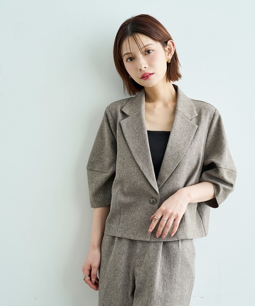 mil(ミル)の「【遮熱 UVカット イージーケア】 リネンライク ランタンスリーブ クロップドジャケット 【セットアップ対応】【587191】(テーラードジャケット・レディース・ブラウン/アイボリー/ブラック・XS/S)」の21枚目の写真
