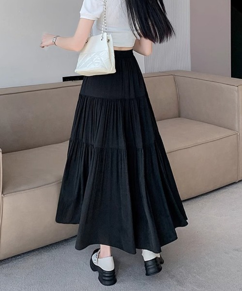 mielu(ミエル)の「ボリュームティアードロングスカート(スカート・レディース・ブラック/ホワイト・MEDIUM/LARGE)」の9枚目の写真