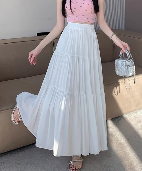 mielu(ミエル)の「ボリュームティアードロングスカート(スカート・レディース・ブラック/ホワイト・MEDIUM/LARGE)」の5枚目の写真
