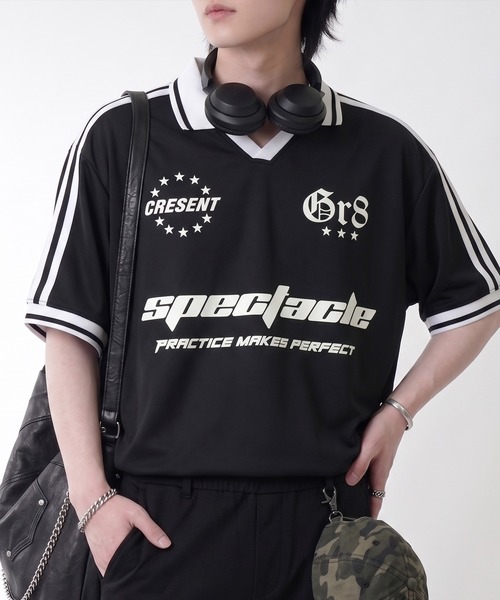 NYLAUS(ナイラス)の「【NYS】デザインゲームTシャツ サッカーTシャツ ユニフォームデザイン 襟付き カモフラ ヒョウ ストライプ チェック(Tシャツ/カットソー・レディース・チェック/カモフラージュ/レオパード/ピンク系その他/ホワイト/ブルー系その他/ダークブルー/ネイビー/チャコール/ブラック系その他/オフホワイト/ブラック/グリーン・L/M)」の5枚目の写真