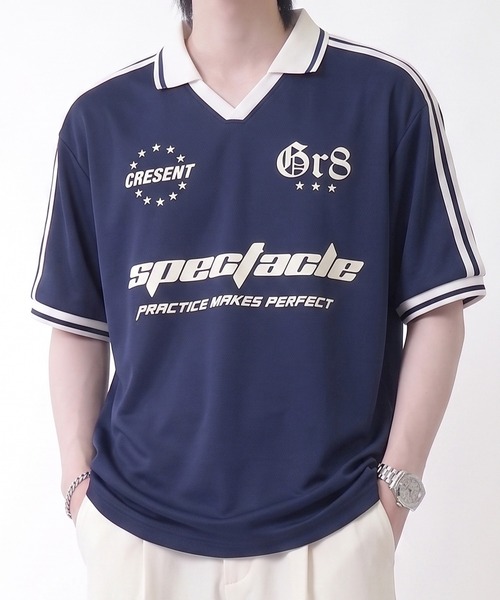 NYLAUS(ナイラス)の「【NYS】デザインゲームTシャツ サッカーTシャツ ユニフォームデザイン 襟付き カモフラ ヒョウ ストライプ チェック(Tシャツ/カットソー・レディース・チェック/カモフラージュ/レオパード/ピンク系その他/ホワイト/ブルー系その他/ダークブルー/ネイビー/チャコール/ブラック系その他/オフホワイト/ブラック/グリーン・L/M)」の10枚目の写真