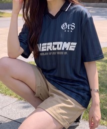 NYLAUS（ナイラス）の「【NYS】デザインゲームTシャツ サッカーTシャツ ユニフォームデザイン 襟付き カモフラ ヒョウ ストライプ チェック（Tシャツ/カットソー）」