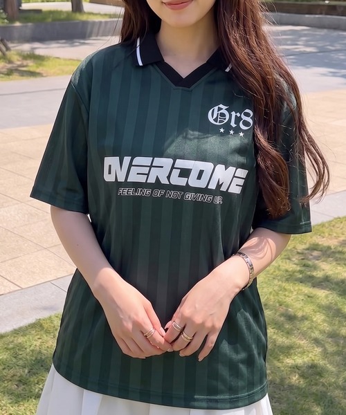 NYLAUS(ナイラス)の「【NYS】デザインゲームTシャツ サッカーTシャツ ユニフォームデザイン 襟付き カモフラ ヒョウ ストライプ チェック(Tシャツ/カットソー・レディース・チェック/カモフラージュ/レオパード/ピンク系その他/ホワイト/ブルー系その他/ダークブルー/ネイビー/チャコール/ブラック系その他/オフホワイト/ブラック/グリーン・L/M)」の7枚目の写真