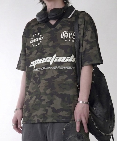 NYLAUS(ナイラス)の「【NYS】デザインゲームTシャツ サッカーTシャツ ユニフォームデザイン 襟付き カモフラ ヒョウ ストライプ チェック(Tシャツ/カットソー・レディース・チェック/カモフラージュ/レオパード/ピンク系その他/ホワイト/ブルー系その他/ダークブルー/ネイビー/チャコール/ブラック系その他/オフホワイト/ブラック/グリーン・L/M)」の12枚目の写真