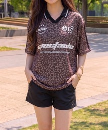 NYLAUS（ナイラス）の「【NYS】デザインゲームTシャツ サッカーTシャツ ユニフォームデザイン 襟付き カモフラ ヒョウ ストライプ チェック（Tシャツ/カットソー）」