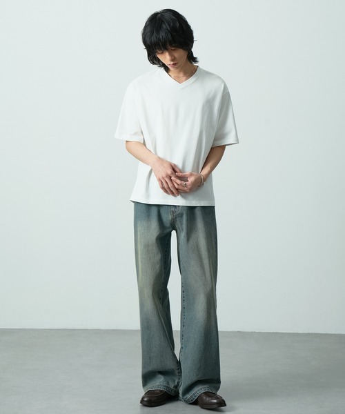 CIYOT（シヨウト）の「＜接触冷感＞クールハイゲージコットンレギュラーフィット  Vネック Tシャツ 【CIYOT】（Tシャツ/カットソー・メンズ・グレイッシュブルー/ブラック/チャコール/ホワイト/ライトグレー系/ブラウン・S/M/L）」の15枚目の写真