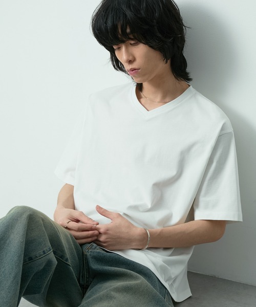 CIYOT（シヨウト）の「＜接触冷感＞クールハイゲージコットンレギュラーフィット  Vネック Tシャツ 【CIYOT】（Tシャツ/カットソー・メンズ・グレイッシュブルー/ブラック/チャコール/ホワイト/ライトグレー系/ブラウン・S/M/L）」の19枚目の写真