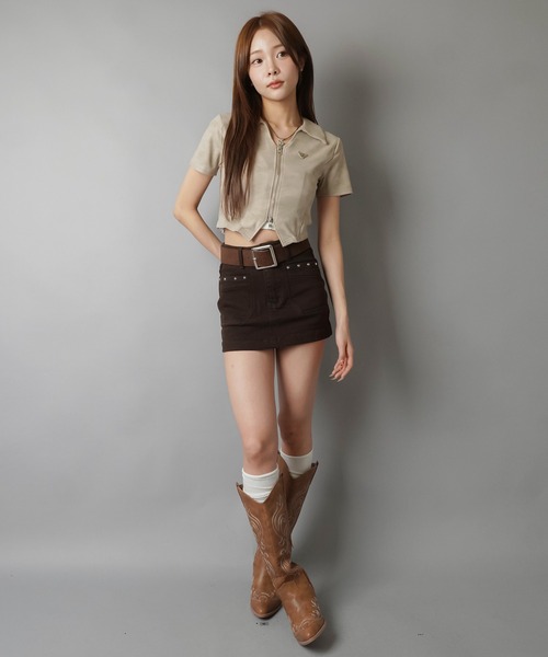 SPINNS(スピンズ)の「半袖ジップカットソー/ムラ染め風(Tシャツ/カットソー・レディース・ブラック/ホワイト/ベージュ・ONESIZE)」の6枚目の写真
