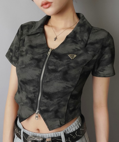 SPINNS(スピンズ)の「半袖ジップカットソー/ムラ染め風(Tシャツ/カットソー・レディース・ブラック/ホワイト/ベージュ・ONESIZE)」の16枚目の写真