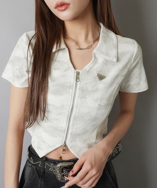 SPINNS(スピンズ)の「半袖ジップカットソー/ムラ染め風(Tシャツ/カットソー・レディース・ブラック/ホワイト/ベージュ・ONESIZE)」の21枚目の写真