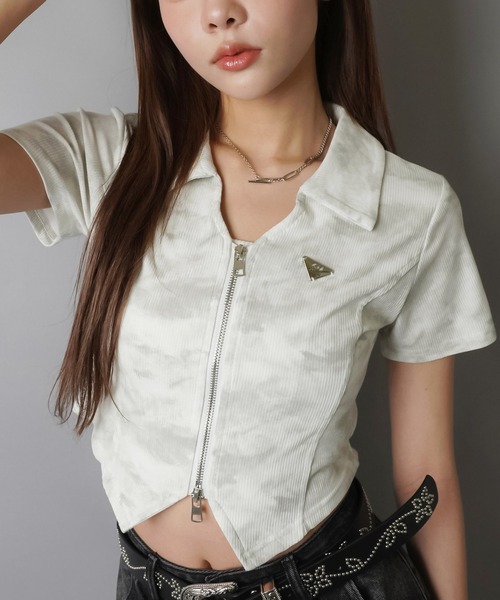 SPINNS(スピンズ)の「半袖ジップカットソー/ムラ染め風(Tシャツ/カットソー・レディース・ブラック/ホワイト/ベージュ・ONESIZE)」の18枚目の写真
