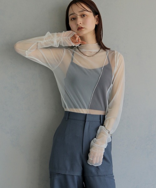 &g'aime(アンジェム)の「【&g'aime 】バイカラーシアータートル Bicolor Sheer Turtleneck(Tシャツ/カットソー・レディース・ブラック/グレー/オフホワイト・FREE)」の8枚目の写真