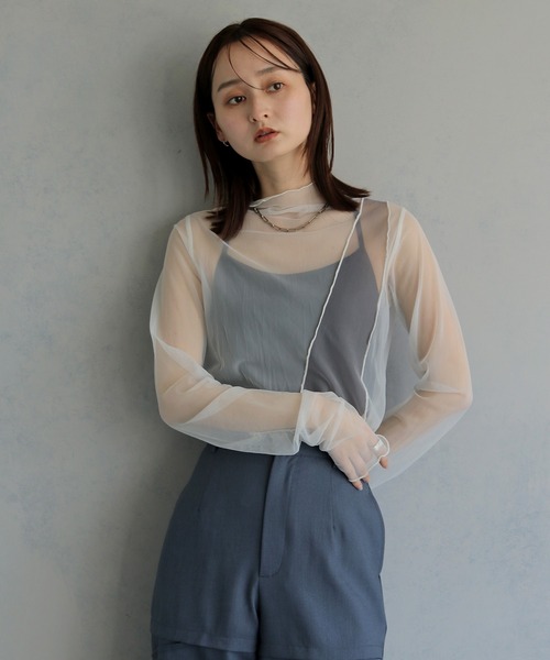 &g'aime(アンジェム)の「【&g'aime 】バイカラーシアータートル Bicolor Sheer Turtleneck(Tシャツ/カットソー・レディース・ブラック/グレー/オフホワイト・FREE)」の9枚目の写真