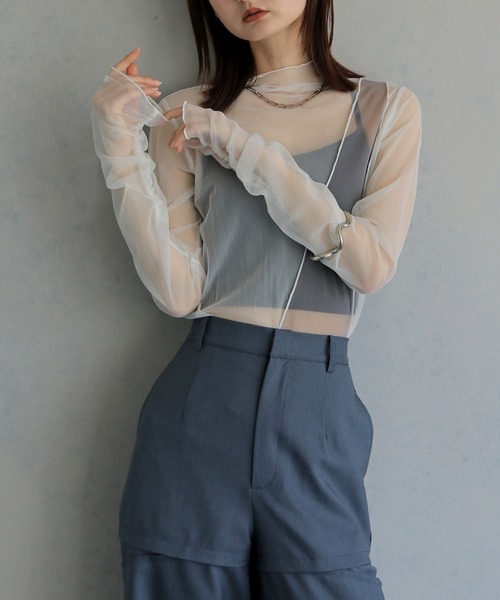 &g'aime(アンジェム)の「【&g'aime 】バイカラーシアータートル Bicolor Sheer Turtleneck(Tシャツ/カットソー・レディース・ブラック/グレー/オフホワイト・FREE)」の10枚目の写真