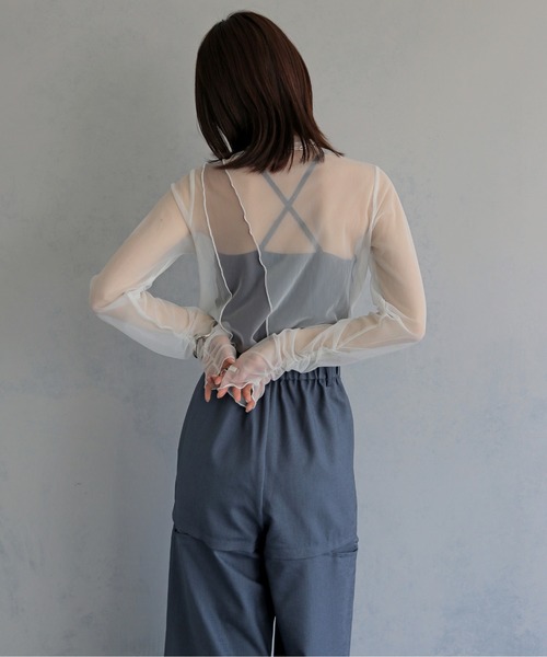 &g'aime(アンジェム)の「【&g'aime 】バイカラーシアータートル Bicolor Sheer Turtleneck(Tシャツ/カットソー・レディース・ブラック/グレー/オフホワイト・FREE)」の13枚目の写真