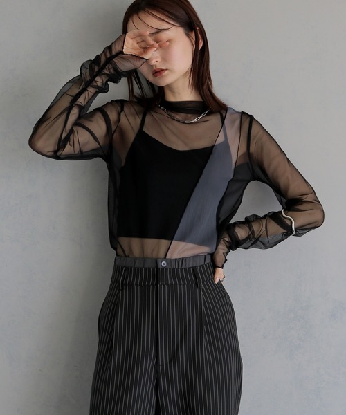 &g'aime(アンジェム)の「【&g'aime 】バイカラーシアータートル Bicolor Sheer Turtleneck(Tシャツ/カットソー・レディース・ブラック/グレー/オフホワイト・FREE)」の16枚目の写真