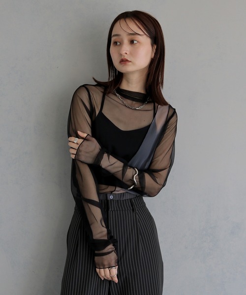 &g'aime(アンジェム)の「【&g'aime 】バイカラーシアータートル Bicolor Sheer Turtleneck(Tシャツ/カットソー・レディース・ブラック/グレー/オフホワイト・FREE)」の17枚目の写真