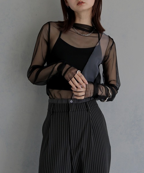 &g'aime(アンジェム)の「【&g'aime 】バイカラーシアータートル Bicolor Sheer Turtleneck(Tシャツ/カットソー・レディース・ブラック/グレー/オフホワイト・FREE)」の18枚目の写真