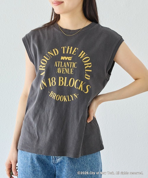 GOOD ROCK SPEED(グッドロックスピード)の「【GOOD ROCK SPEED】NYC ロゴプリント ノースリーブTシャツ(Tシャツ/カットソー・レディース・ホワイト/ブラック・F)」の1枚目の写真