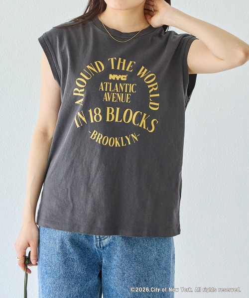 GOOD ROCK SPEED(グッドロックスピード)の「【GOOD ROCK SPEED】NYC ロゴプリント ノースリーブTシャツ(Tシャツ/カットソー・レディース・ホワイト/ブラック・F)」の4枚目の写真