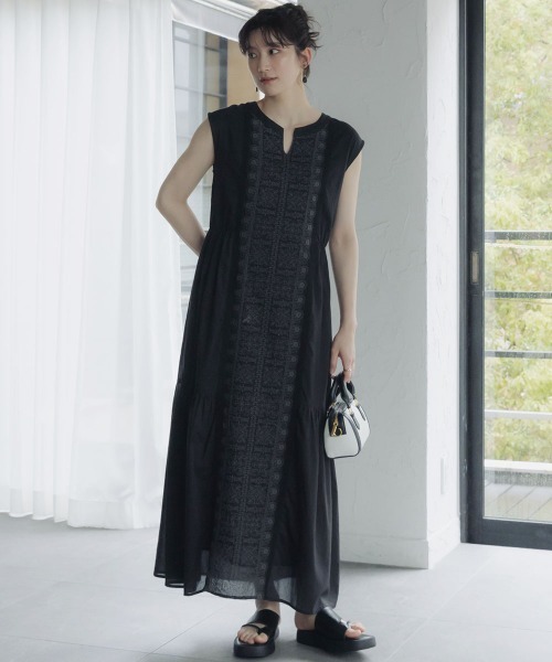 slattgir(スラットジール)の「高身長 綿100%フロント刺しゅうデザインワンピース(トールサイズ)Essenave(ワンピース・レディース・ブラウン/ブラック・T3L/T4L/T5L/TM/TL/TLL)」の6枚目の写真