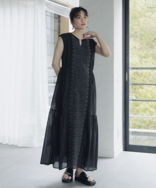 slattgir(スラットジール)の「高身長 綿100%フロント刺しゅうデザインワンピース(トールサイズ)Essenave(ワンピース・レディース・ブラウン/ブラック・T3L/T4L/T5L/TM/TL/TLL)」の10枚目の写真