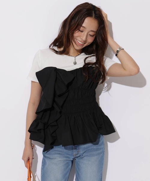 JUSGLITTY(ジャスグリッティー)の「ビスチェカットチュニック(Tシャツ/カットソー・レディース・ピンク/ブラック・2)」の3枚目の写真