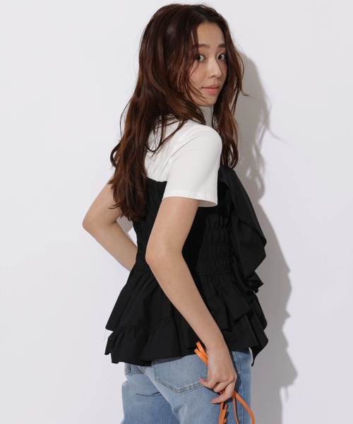 JUSGLITTY(ジャスグリッティー)の「ビスチェカットチュニック(Tシャツ/カットソー・レディース・ピンク/ブラック・2)」の4枚目の写真