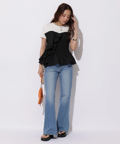 JUSGLITTY(ジャスグリッティー)の「ビスチェカットチュニック(Tシャツ/カットソー・レディース・ピンク/ブラック・2)」の5枚目の写真