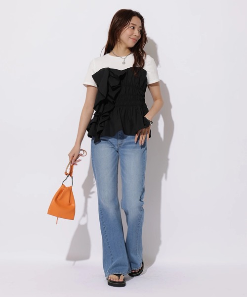 JUSGLITTY(ジャスグリッティー)の「ビスチェカットチュニック(Tシャツ/カットソー・レディース・ピンク/ブラック・2)」の6枚目の写真