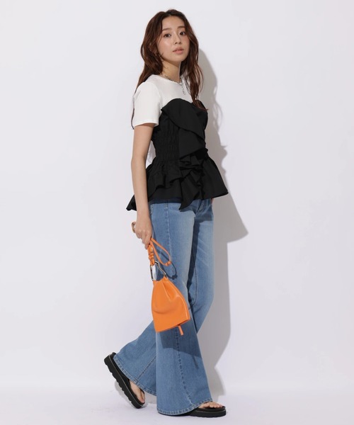 JUSGLITTY(ジャスグリッティー)の「ビスチェカットチュニック(Tシャツ/カットソー・レディース・ピンク/ブラック・2)」の7枚目の写真