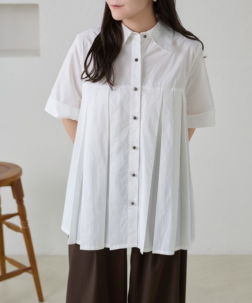 apres jour clair(アプレジュールクレア)の「【apres jour clair】プリーツデザインチュニックシャツ(シャツ/ブラウス・レディース・オフホワイト/ミント/ピンクベージュ/ブルー系その他・フリー/X-LARGE)」の17枚目の写真