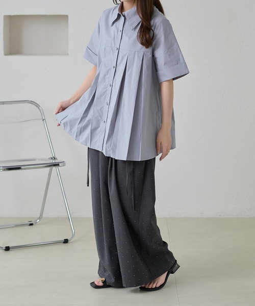 apres jour clair(アプレジュールクレア)の「【apres jour clair】プリーツデザインチュニックシャツ(シャツ/ブラウス・レディース・オフホワイト/ミント/ピンクベージュ/ブルー系その他・フリー/X-LARGE)」の15枚目の写真