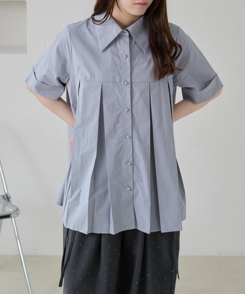apres jour clair(アプレジュールクレア)の「【apres jour clair】プリーツデザインチュニックシャツ(シャツ/ブラウス・レディース・オフホワイト/ミント/ピンクベージュ/ブルー系その他・フリー/X-LARGE)」の6枚目の写真