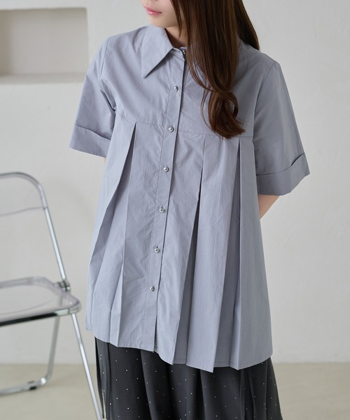apres jour clair(アプレジュールクレア)の「【apres jour clair】プリーツデザインチュニックシャツ(シャツ/ブラウス・レディース・オフホワイト/ミント/ピンクベージュ/ブルー系その他・フリー/X-LARGE)」の10枚目の写真