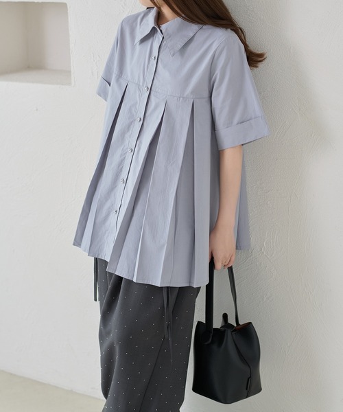 apres jour clair(アプレジュールクレア)の「【apres jour clair】プリーツデザインチュニックシャツ(シャツ/ブラウス・レディース・オフホワイト/ミント/ピンクベージュ/ブルー系その他・フリー/X-LARGE)」の5枚目の写真