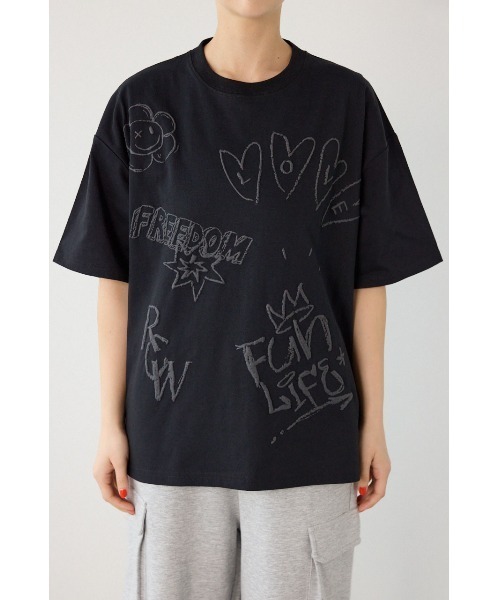 RODEO CROWNS WIDE BOWL(ロデオクラウンズワイドボウル)の「クレヨンタッチ同色発泡プリントTシャツ(Tシャツ/カットソー・レディース・ライトグリーン/オレンジ/ブラック/オフホワイト・MEDIUM/LARGE)」の20枚目の写真