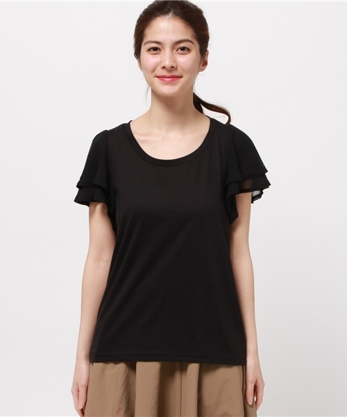 OUTLET（アウトレット）の「【Discoat】袖シフォンフリルT（Tシャツ/カットソー・レディース・ブラック/カーキ/杢グレー・MEDIUM/LARGE）」の4枚目の写真