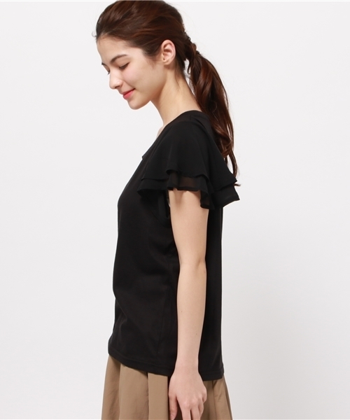 OUTLET（アウトレット）の「【Discoat】袖シフォンフリルT（Tシャツ/カットソー・レディース・ブラック/カーキ/杢グレー・MEDIUM/LARGE）」の5枚目の写真