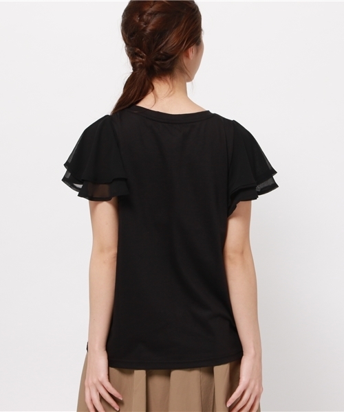 OUTLET（アウトレット）の「【Discoat】袖シフォンフリルT（Tシャツ/カットソー・レディース・ブラック/カーキ/杢グレー・MEDIUM/LARGE）」の6枚目の写真